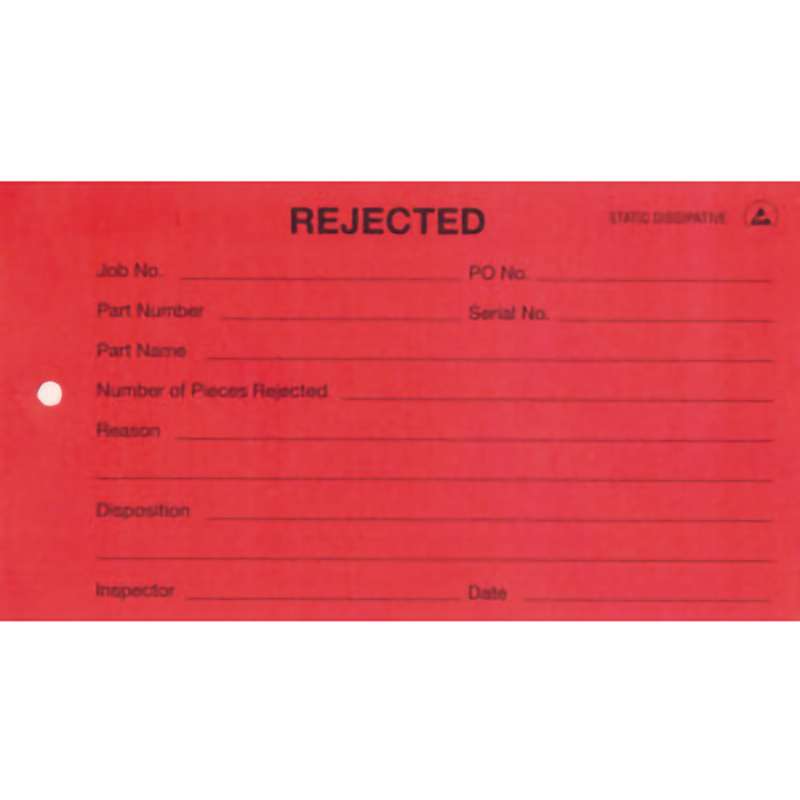 REJECTED Tag Red with String, ESD Safe, 2.75" x 5", 50/Pkg